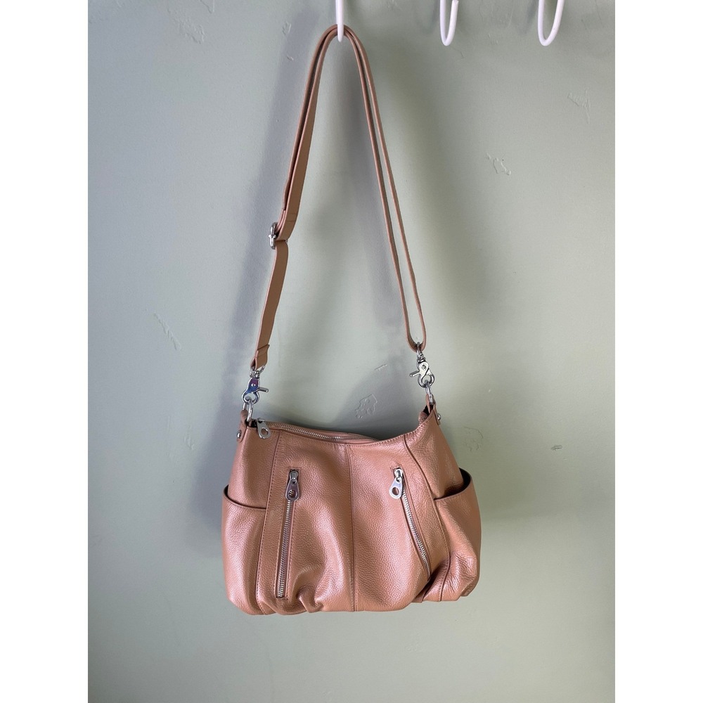 HESHE Khaki Pebbled Leather Crossbody Bag Hobo Shoulder Purse Silver Hardware